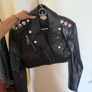 Camila Coelho Black Leather Jacket with Silver Buttons